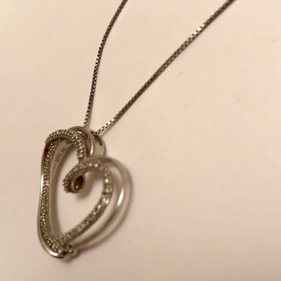 Silver and Diamond Heart Pendant Necklace - Picture 5 of 7